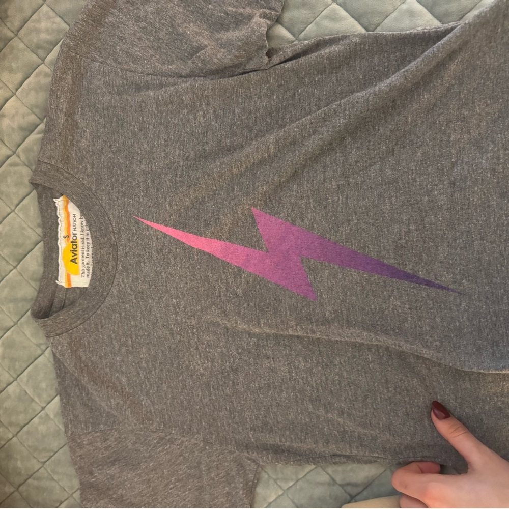 Women’s aviator nation Gray T-Shirt with Purple Lightning Bolt